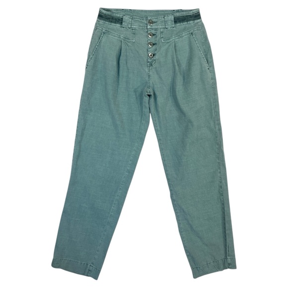 Sundance Pleated Front Exposed Button Linen Tencel Stretch Sage Green Pant Size2 - Picture 2 of 7
